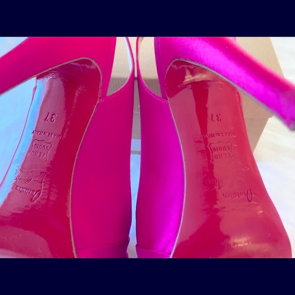 Auth Christian Louboutin 37 Very Noed 120 Fuxia Satin Slingback Women’s Heel - Picture 5 of 13
